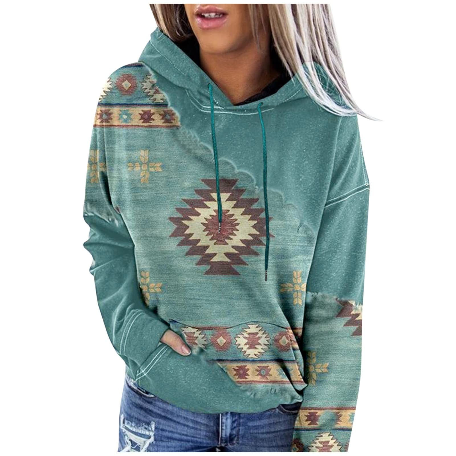 RPVATI Graphic Pullover Hoodies for Women Drawstring Aztec Womens