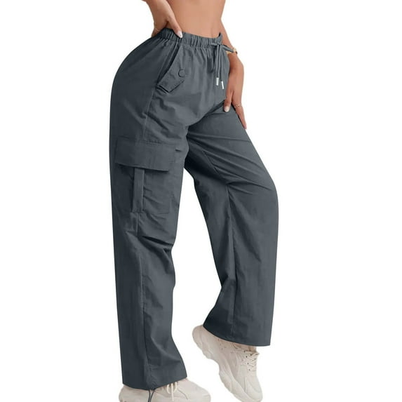 RPVATI Green Cargo Pants Women High Waisted Trendy Wide Leg Pants Loose Fit Fall Plus Size Cargo Pants Hiking Casual Lightweight Streetwear Trousers with Pockets Dark Gray S