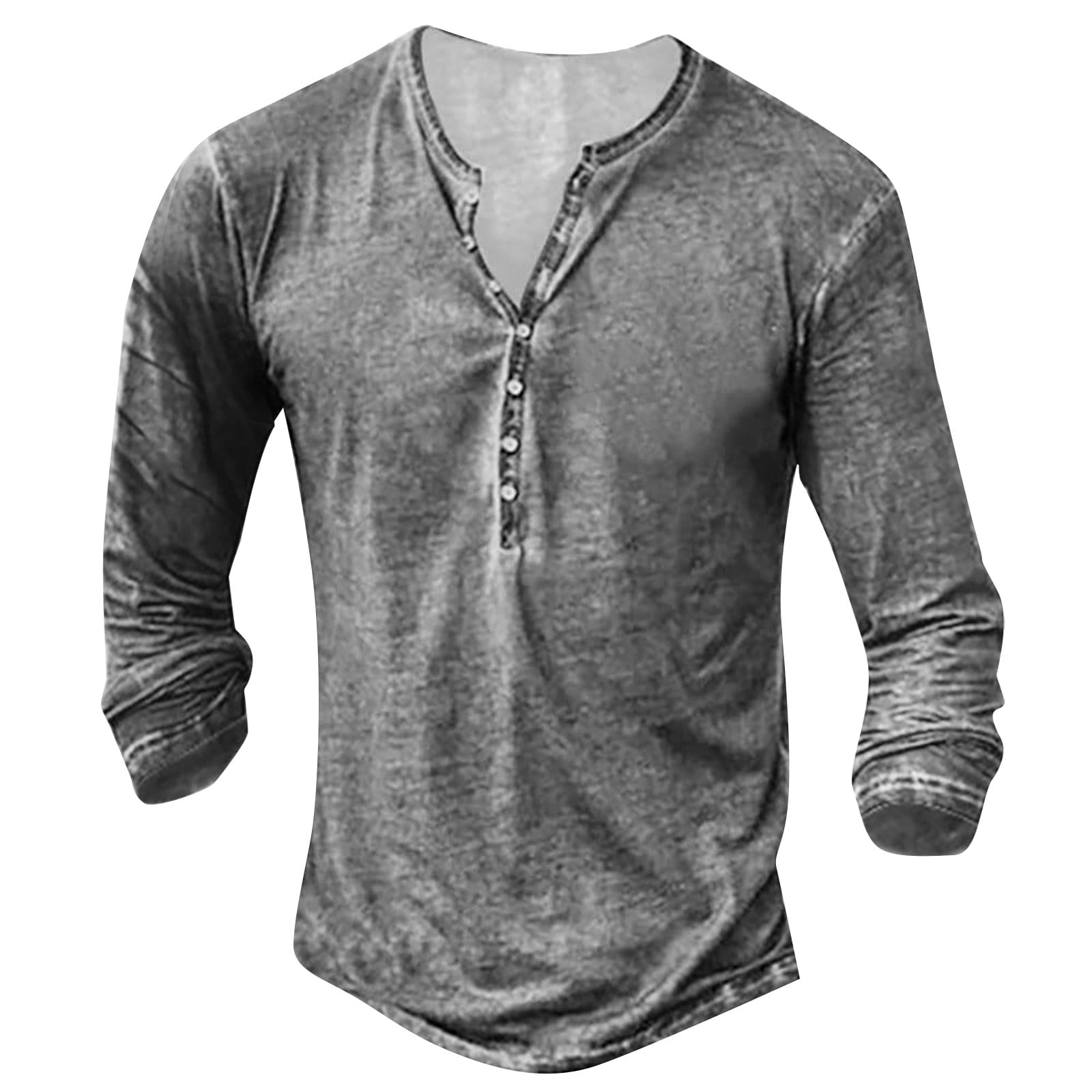 RPVATI Henley Shirts for Men Distressed Button Down Long Sleeve Retro ...