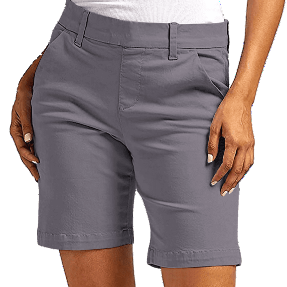 RPVATI Ladies Bermuda Shorts Trendy Straight Leg Summer High Waisted Shorts Vacation Stretch Twill Hiking Business Chino Shorts with Pockets Gray S