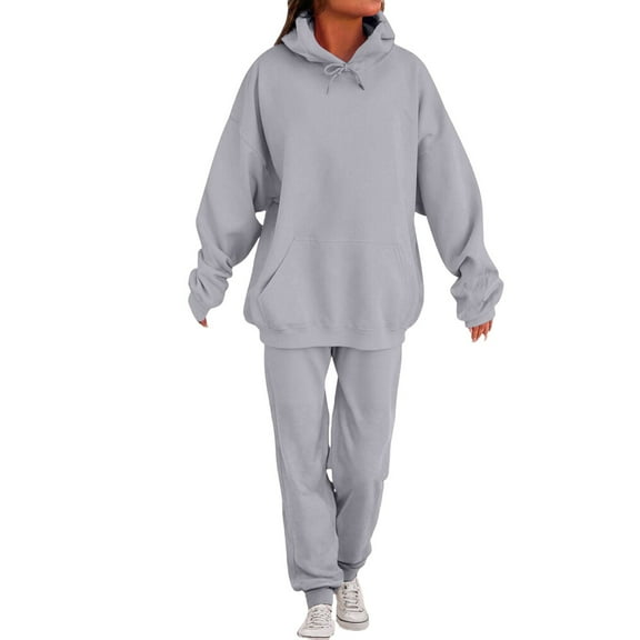 RPVATI Leggings Sets Women 2 Piece Outfits Casual Long Sleeve Hoodies Baggy Wide Leg Sweatpants Fall Winter Sweatsuits 2 Piece Lounge Dressy Cute Tracksuit Light Gray L