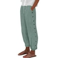 thumbnail image 1 of RPVATI Lightweight Linen Pants for Women Holiday Drawstring Side Button Elastic Waist Cropped Pants Summer Wide Leg Casual Trousers with Pockets Army Green S, 1 of 4