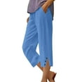 thumbnail image 1 of RPVATI Linen Pants Women Lightweight Spring Summer Capris for Women 2025 Ladies Pinstripe Trousers Blue M, 1 of 6
