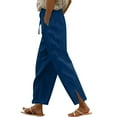 thumbnail image 1 of RPVATI Linen Pants Women Summer Wide Leg Elastic Waist Cropped Pants Drawstring Lightweight Holiday Trousers with Pockets Navy XXXL, 1 of 7