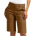 thumbnail image 1 of RPVATI Long Bermuda Shorts for Women Casual Straight Leg Trendy High Waisted Shorts with Pockets Fashion Stretch Twill Vacation Hiking Chino Shorts Brown S, 1 of 8