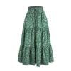 RPVATI Long Flowy Skirts for Women On Floral Tiered High Waisted Summer Maxi Skirt Boho Drawstring Holiday Pleated Vacation A Line Skirts Green M