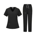 thumbnail image 1 of RPVATI Maternity Scrubs for Women Set Nurse Uniform Workwear V-Neck Short Sleeve Top and Cargo Pants with Pockets Stretch Plus Size Scrub Suit(Black,M）, 1 of 3