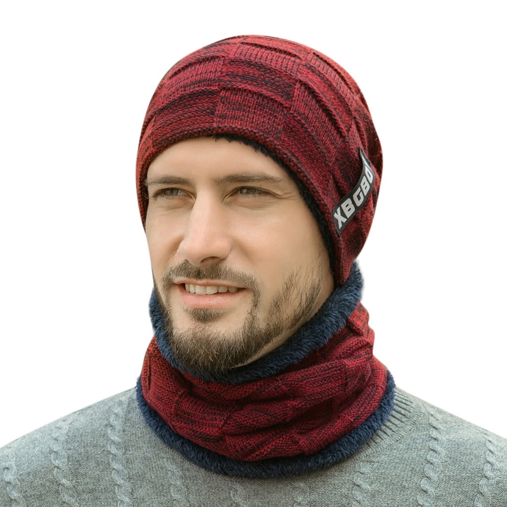 RPVATI Men's Beanie with Scarf 2PCS Set Cold Weather Thick Knitted