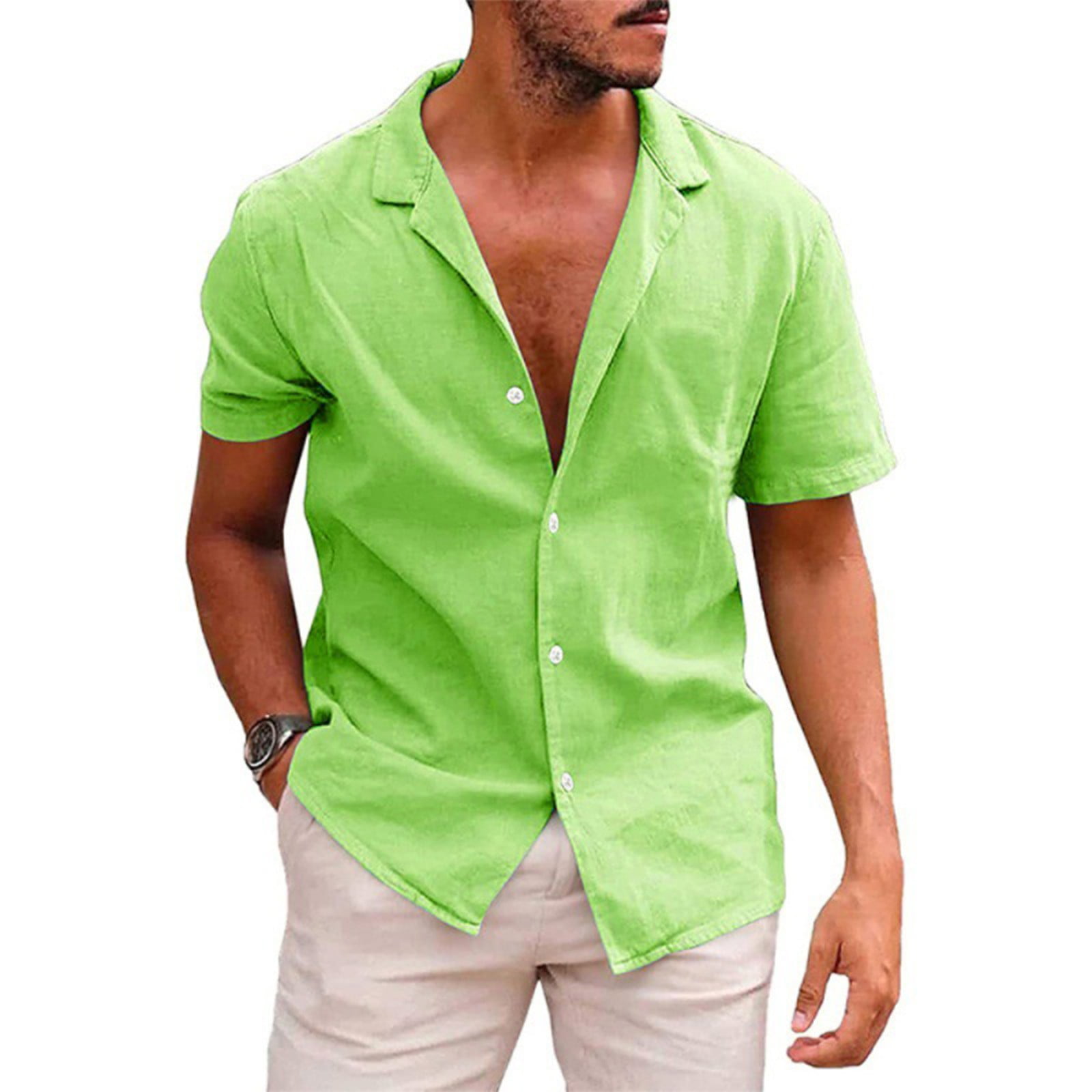 RPVATI Mens Button Down Shirts 2024 Fashion Short Sleeve V Neck