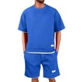 thumbnail image 1 of RPVATI Mens Waffle Sets 2 Piece Loose Short Sleeve Shirt & Shorts Casual Summer Athletic Jogging Tracksuits Blue XXL, 1 of 6