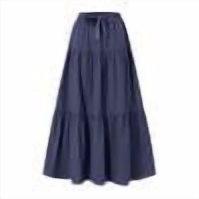 RPVATI Midi Skirts for Women Flowy Drawstring High Waisted Linen Boho A Line Skirt Summer Tiered Ruffled Pleated Lightweight Skirts Navy S