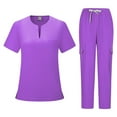 thumbnail image 1 of RPVATI Nurse Scrubs for Women Set 4 Way Stretch Nursing Uniform V-Neck Short Sleeve Scrub Tops and Elastic Waist Pants Workwear Loose Fit Scrub Suit with Pockets(Purple,M）, 1 of 6