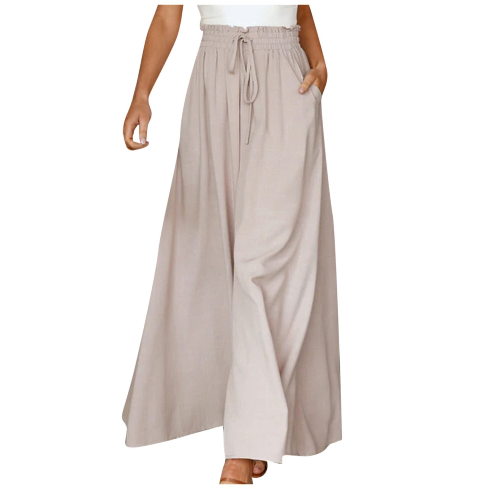 RPVATI Petite Palazzo Pants for Women Petite Length Loose Fit Elastic Plus  Size Dress Pants Clearance High Waisted Flowy Pockets Wide Leg Pants Women  Pleated Drawstring Fall Casual Pants Beige S 