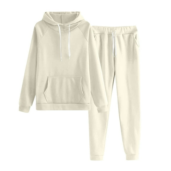 RPVATI Plus Size 2 Piece Outfits for Women Fall Winter Long Sleeve Hoodie Wide Leg Baggy Sweatpants Casual Sweatsuits 2 Piece Lounge Petite Fashion Tracksuit Beige S