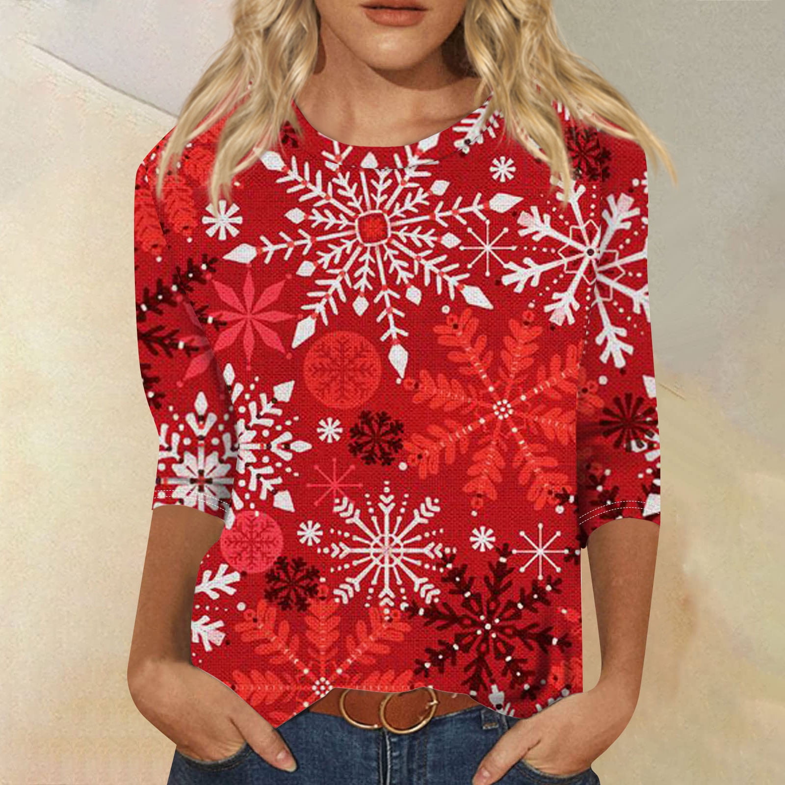 RPVATI Plus Size Christmas 3/4 Sleeve Shirts for Women Christmas