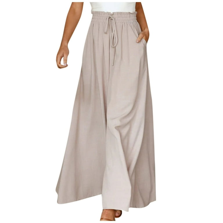RPVATI Plus Size Wide Leg Pants Drawstring with Pockets High Waisted Womens  Dress Pants Loose Fit Pleated Elastic Palazzo Flowy Solid Color Fall Women's  Panties Beige XL 