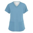 thumbnail image 1 of RPVATI Scrub Tops Women Stretchy Cute Solid Color Short Sleeve Summer V Neck Nurse Uniform Pocketed Workwear Holiday Stretchy Plus Size Shirts 2024 Sky Blue 5XL, 1 of 3