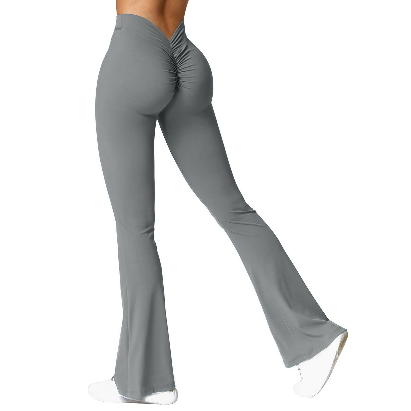Women's High Waisted Flare Leggings With Ruched Waistband - A New