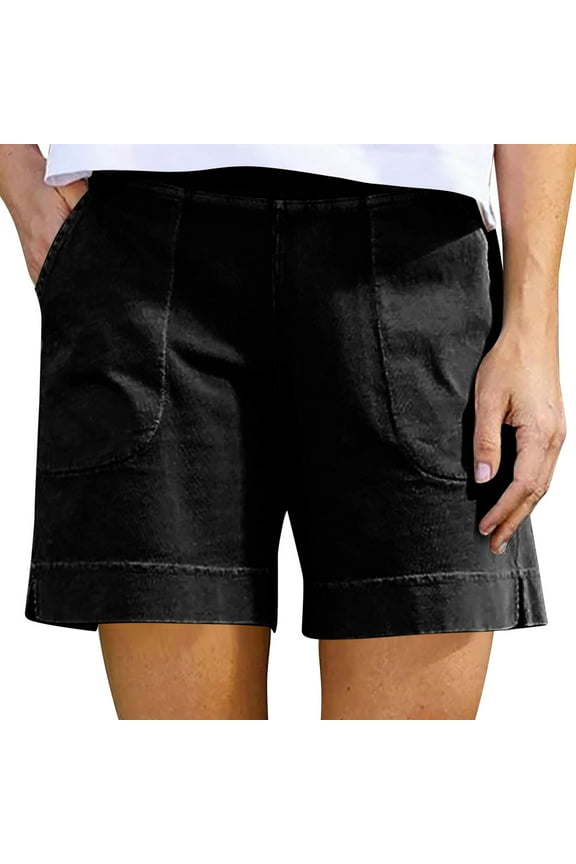Shorts for Women Casual Summer High Waisted Walking Chino Shorts Loose Fit Athletic Plus Size Beach Shorts with Pockets Running Workout Black S
