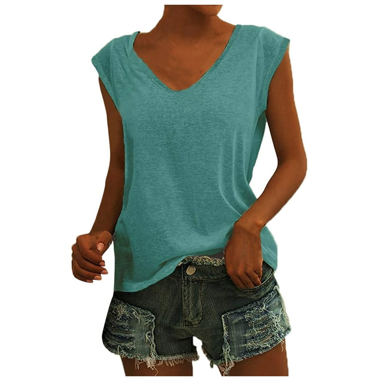 RPVATI Sleeveless Tank Tops for Women In Cloting Basic V Neck Blouses  Casual Solid Loose Fit Tee Mint Green M 