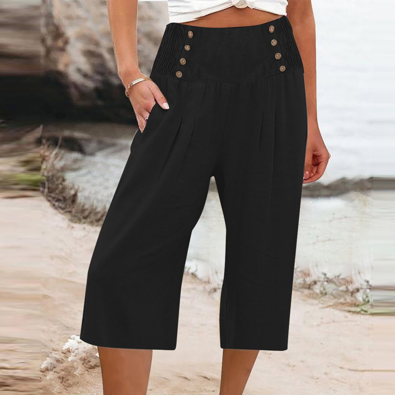 RPVATI Summer Capris for Women 2024 Loose Elastic High Waisted Dressy