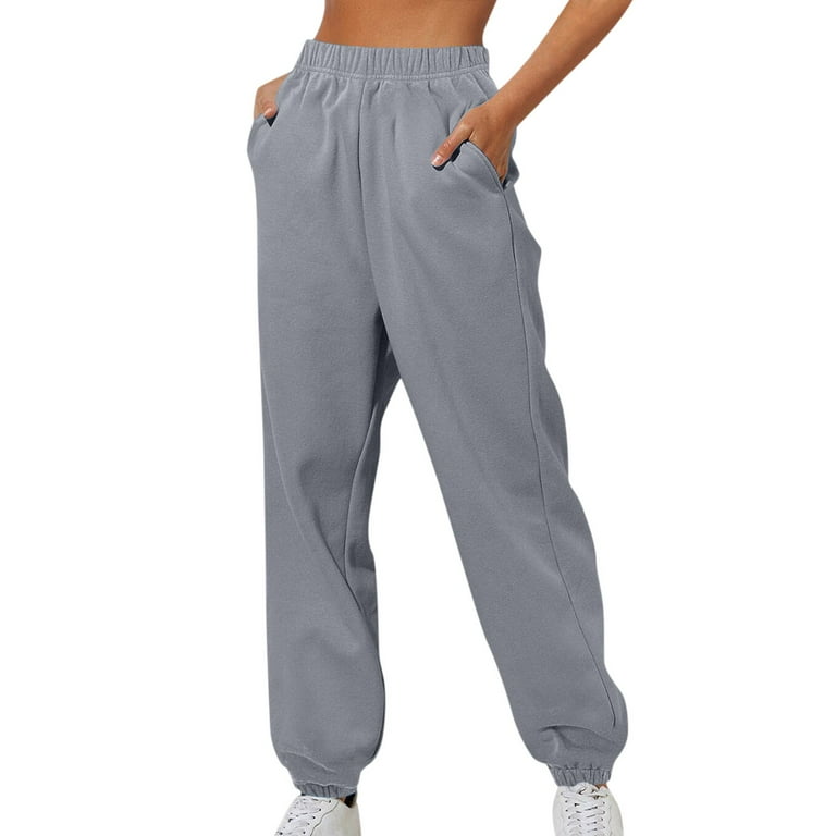 RPVATI Tall Sweat Pants for Women Solid Color Fleece Elastic Waist Joggers Pants Workout with Pockets Loose Fit Cinch Bottom Sweatpants Trendy High Waist Baggy Pants Gray S Walmart