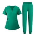 thumbnail image 1 of RPVATI Turquoise Scrubs Sets for Women Petite Nurse Uniform Workwear V-Neck Short Sleeve Top and Jogger Pants with Pockets 4 Way Stretch Quick Drying Scrub Suit(Turquoise,XL）, 1 of 4