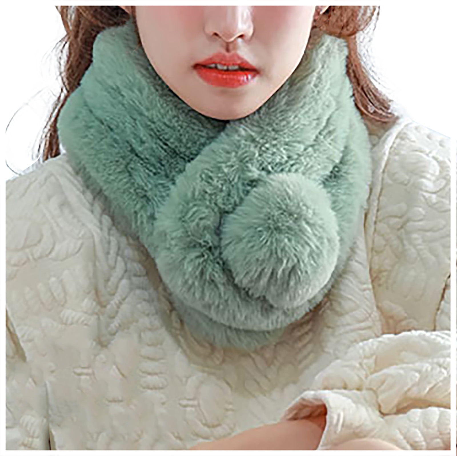 RPVATI Warm Winter Faux Fur Scarf for Women Fluffy Scarf with Pom 