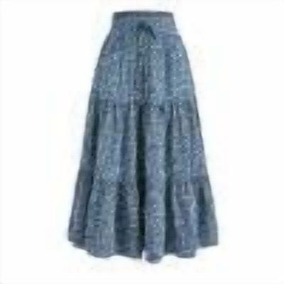 RPVATI Western Skirts for Women Plus Size Summer Elastic High Waisted Floral Tiered Long Skirt Boho Drawstring Holiday Casual Pleated Flowy Skirts Blue S