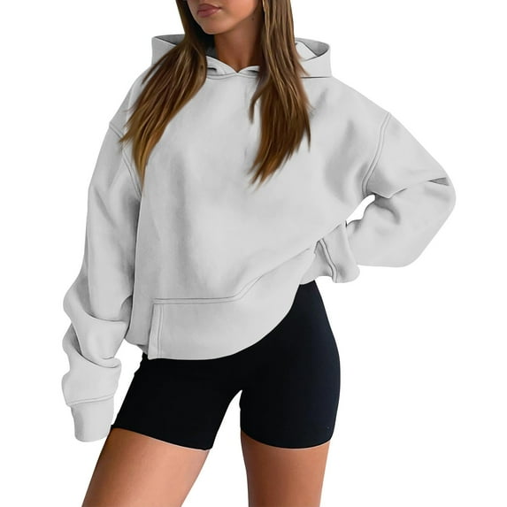 RPVATI Winter Hoodies for Women Long Sleeve Plus Size Sweatshirts Casual Fleece Drop Shoulder Pullover Vintage Clothes with Pockets Light Gray XL