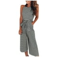 thumbnail image 1 of RPVATI Women Casual Sleeveless Striped Jumpsuit Wide Leg Capri Romper Pants Cropped Overalls Tie Knot with Pocket Black S, 1 of 3