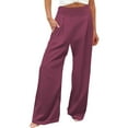 thumbnail image 1 of RPVATI Women High Waist Casual Pants Elastic Wide Leg Summer Beach Palazzo Trousers with Pockets Lightweight Comfy Wine S, 1 of 5