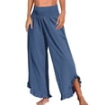 thumbnail image 1 of RPVATI Women Linen Pants Petite Casual Smocked Ruffle Hem High Waisted Palazzo Pants Boho Summer Flowy Straight Leg Beach Baggy Vacation Pants with Pockets Royal Blue XXL, 1 of 4