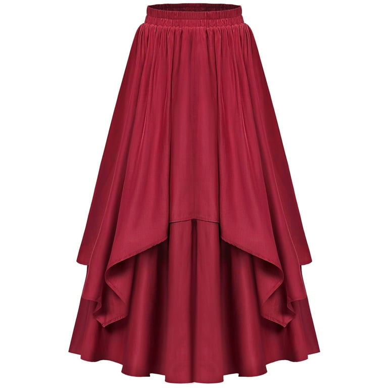 RPVATI Women Renaissance Layered Long Skirt Elastic High Waist Tiered Skirt with Pockets Red XXL Walmart
