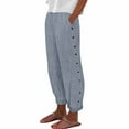 thumbnail image 1 of RPVATI Women Summer Linen Pants Work Elastic Waist Wide Leg Drawstring Cropped Pants Side Button Lightweight Boho Trousers with Pockets Light Blue XXL, 1 of 5