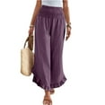 thumbnail image 1 of RPVATI Women's Cotton Linen Summer Palazzo Pants Boho Elastic High Waisted Smocked Wide Leg Pants Casual Fashion 2025 Ruffle Hem Flowy Beach Loose Lounge Trousers with Pockets Purple S, 1 of 8
