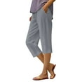 thumbnail image 1 of RPVATI Women Linen Capris Summer Casual High Waist Capri Pants Comfy Straight Leg 2025 Beach Cropped Pants W/pockets Light Gray 5XL, 1 of 2