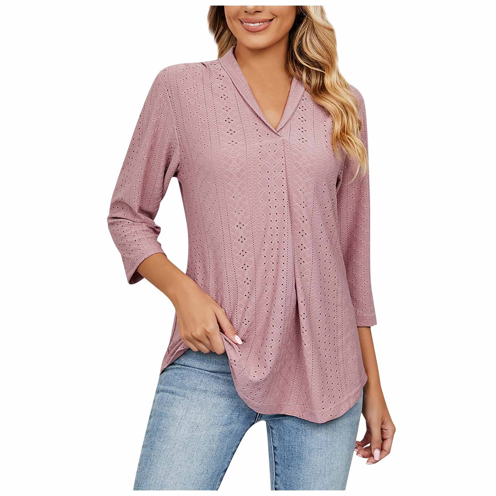 RPVATI Women's Loose Fit V Neck Tops Casual Blouses Long Sleeve Summer  Blouse 