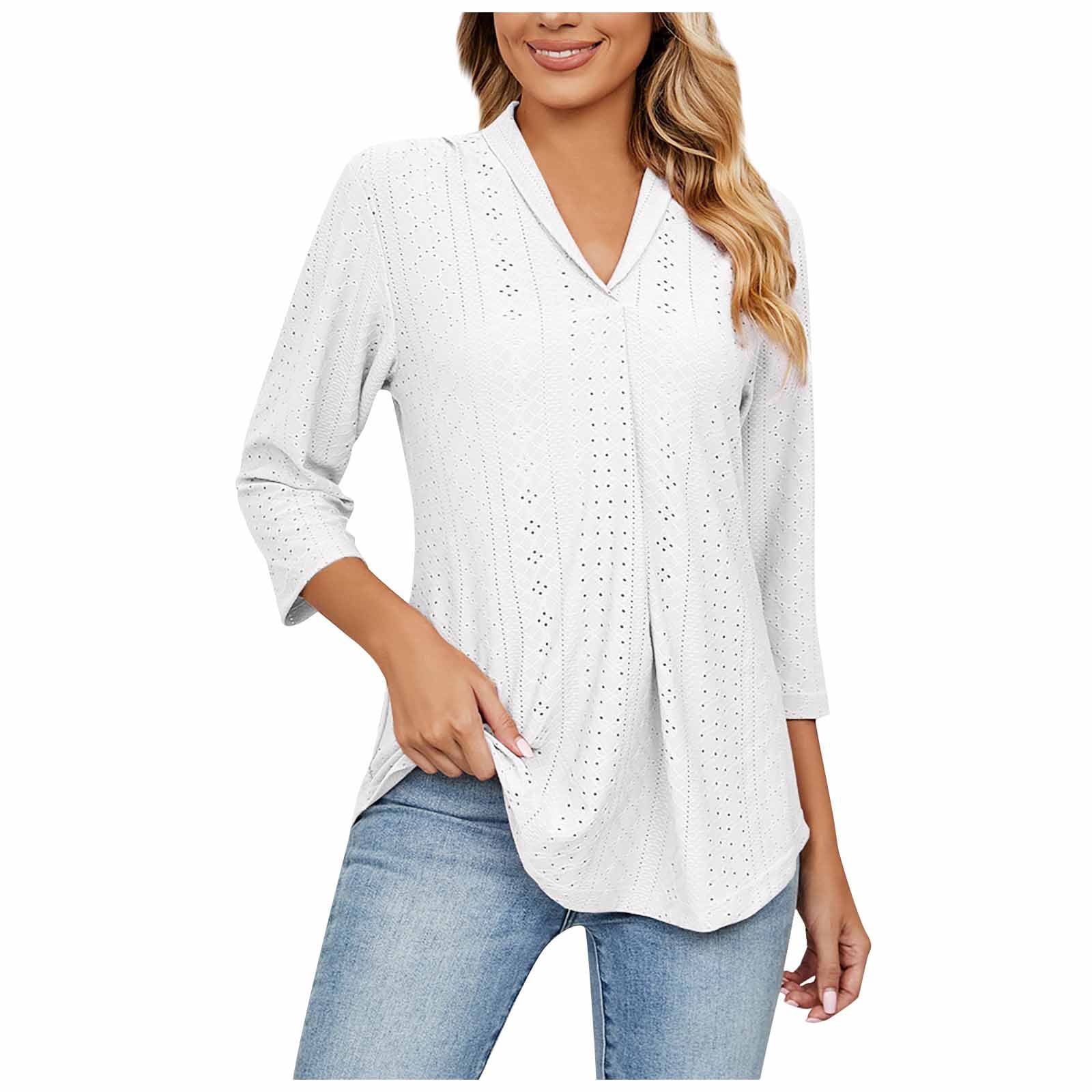 RPVATI Women's Loose Fit V Neck Tops Casual Blouses Long Sleeve Summer  Blouse 