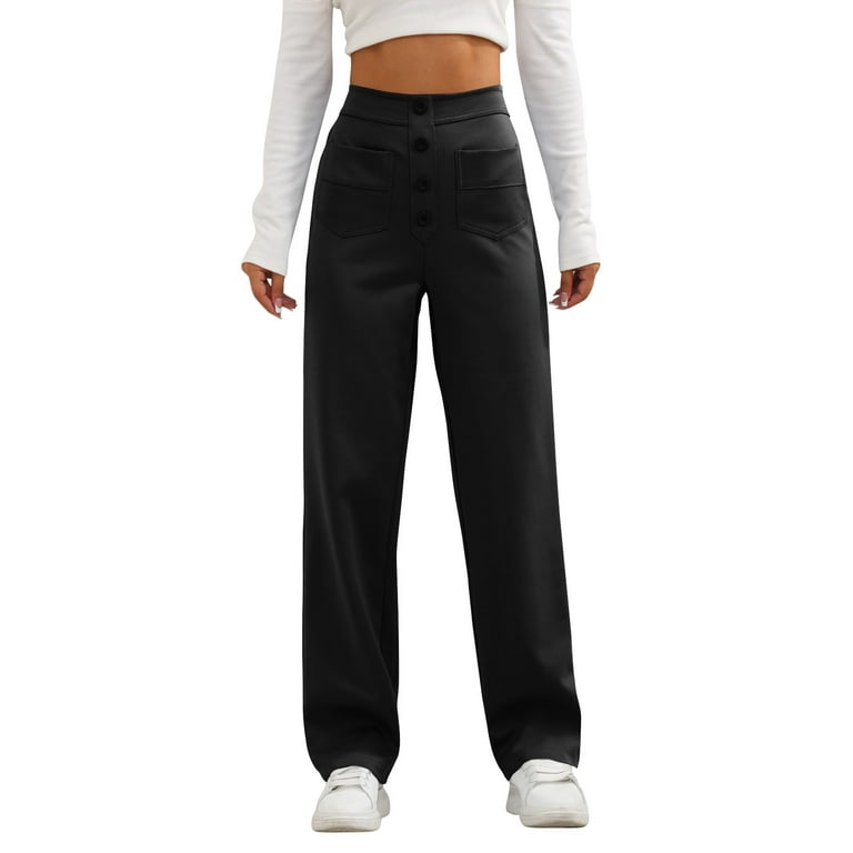 RPVATI Women's Pants Business Casual Work Straight Pants Women Work High  Waisted Wide Leg Yoga Pants Petite Button Down Trousers with Multiple  Pockets