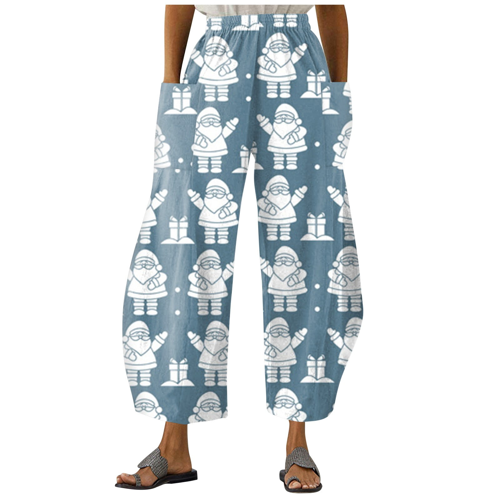 RPVATI Women's Wide Leg Pants Athletic Works Christmas Print with