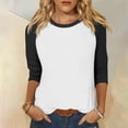 thumbnail image 1 of RPVATI Womens 3/4 Sleeve Spring Tops Raglan Contrast Crew Neck Summer Shirts Three Quarter Length Color Block Plus Size Casual Blouses Loose Fit T-Shirts Black S, 1 of 7