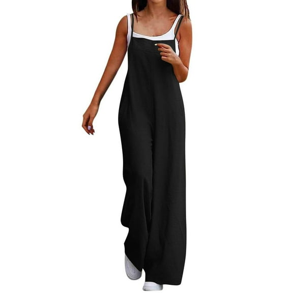 RPVATI Womens Casual Sleeveless Jumpsuits Summer Boho Wide Leg Floral Rompers Overalls with Pockets Black M