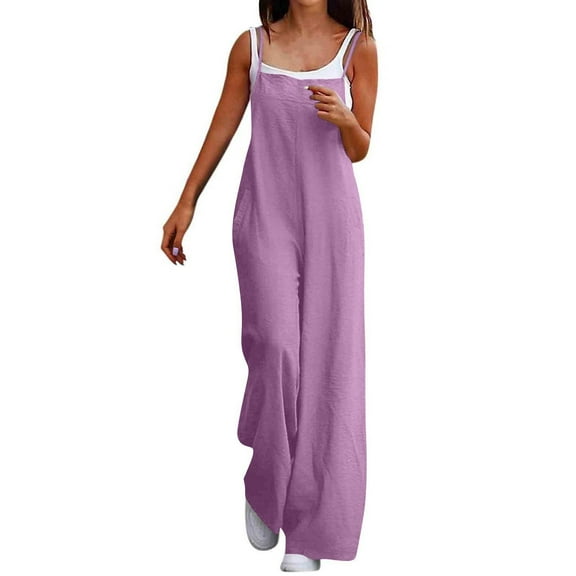 RPVATI Womens Casual Sleeveless Jumpsuits Summer Boho Wide Leg Floral Rompers Overalls with Pockets Purple XXL
