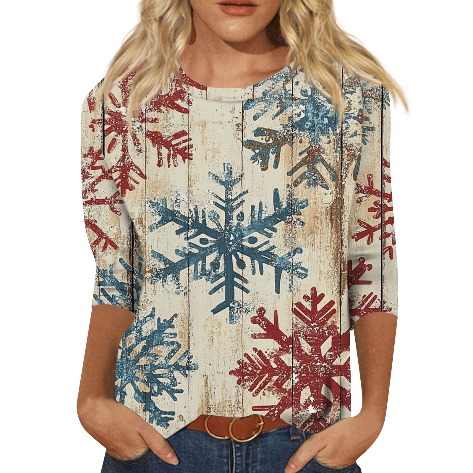 RPVATI Womens Christmas Shirts Plus Size Christmas Snowflake Print