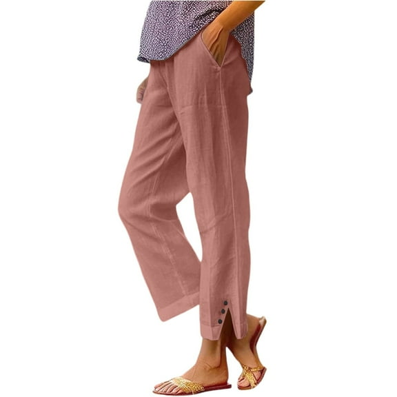 RPVATI Womens Lightweight Pants with Pockets High Waist Comfy White Gauze Pants Casua Lightweight Loose Trousers Pink L