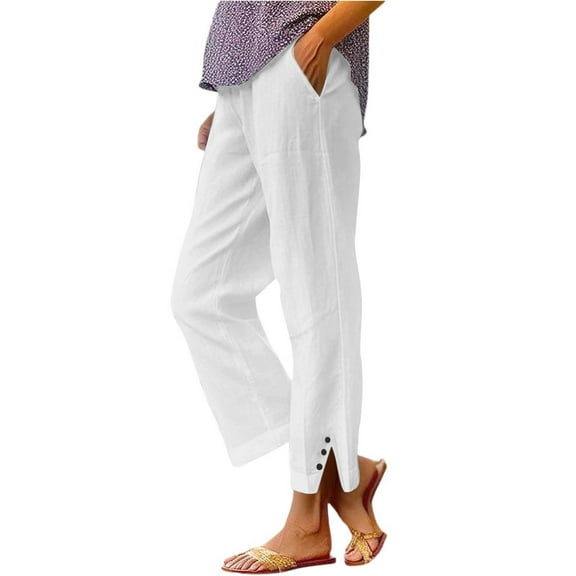 RPVATI Womens Lightweight Pants with Pockets High Waist Comfy White Gauze Pants Casua Lightweight Loose Trousers White L