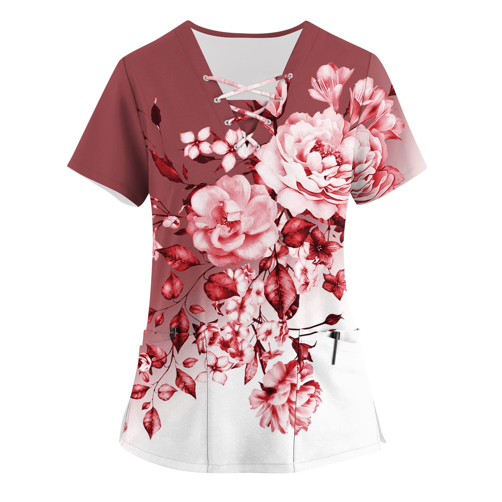 RPVATI Womens Loose Fit Scrub Tops Dresses V Neck Tee Shirts Floral