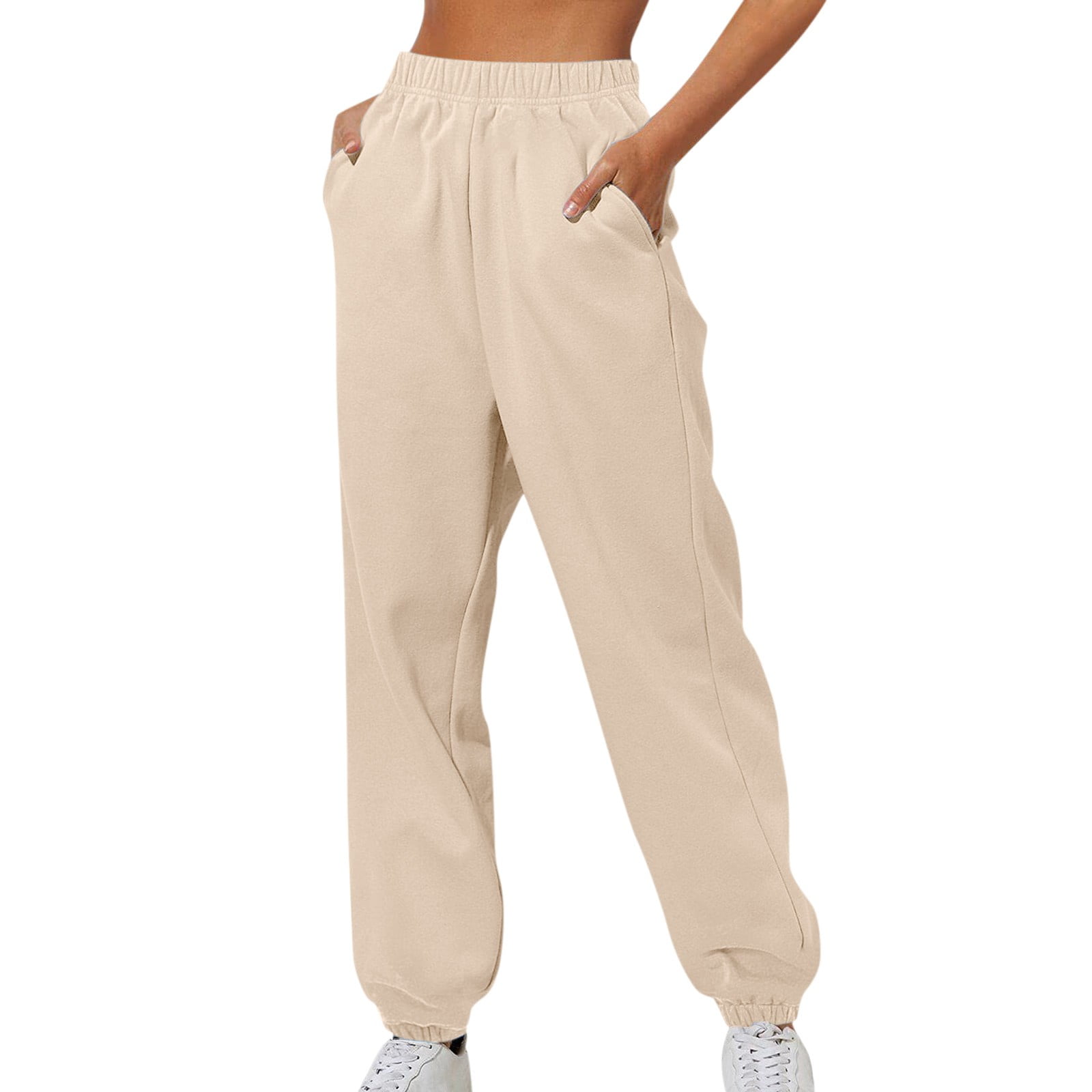 RPVATI Womens Petite Sweatpants With Pockets Loose Fit High Waisted Elastic  Waist Joggers Pants Cute Cinch Bottom Sweatpants Sports Solid Color Fleece