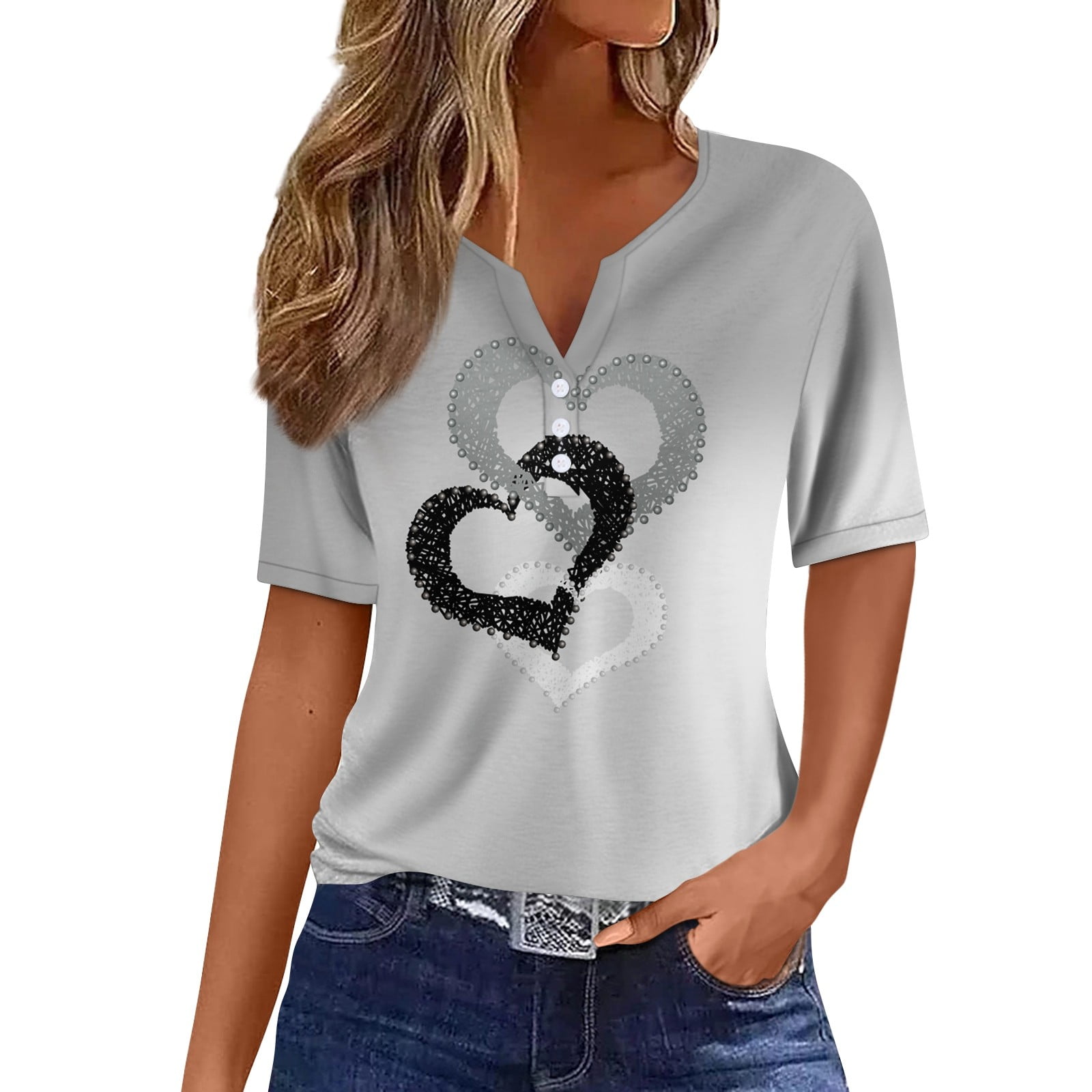 RPVATI Womens Short Sleeve Shirts Plus Size T Shirts Casual V Neck